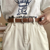 onetk敲柔软小皮带女粗线装 饰简约银色针扣软皮牛仔裤 腰带学生潮