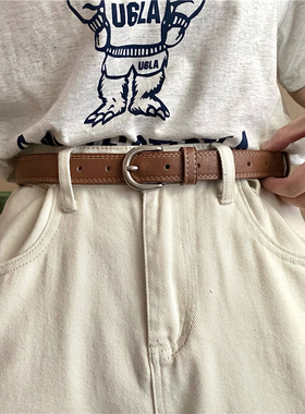 onetk敲柔软小皮带女粗线装饰简约银色针扣软皮牛仔裤腰带学生潮