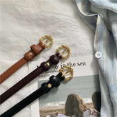 复古细腰带女真皮简约时尚 气质配裙子西装 裤 法式 百搭夏季 小皮带潮