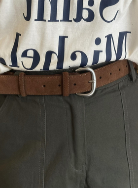 复古棕色皮带女ins博主高级质感老钱风简约真皮绒面宽腰带秋新款