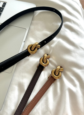 真皮细腰带女设计感小众麻花按扣复古配裙子大衣好看皮带2024新款