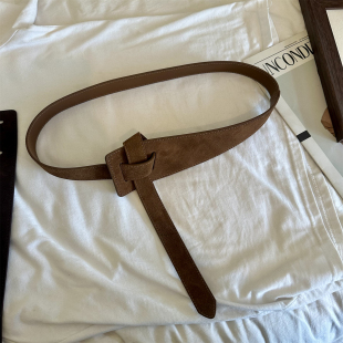 新款 饰大衣连衣裙收腰配饰高档腰带 真皮腰封女复古棕色百搭打结装