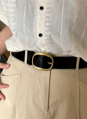 2025新款真皮宽腰带男女款做旧复古韩版高档百搭装饰黑色皮带腰封