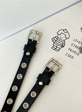 朋克风皮带女jk制服配饰个性百搭酷ins二层牛皮免打孔牛仔裤腰带