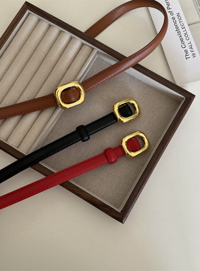 无孔细腰带女复古金属扣真皮免打孔皮带配毛衣衬衣连衣裙简约装饰