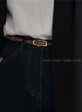 onetk韩版小腰带女士针扣百搭配裙子衬衣毛衣精致真皮收腰细皮带