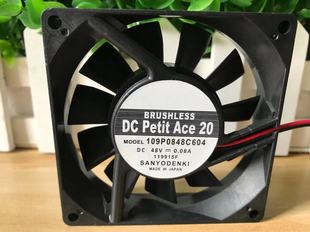 8020 0.08A 8CM厘米工控机滚珠散热风扇 48V 三洋109P0848C604
