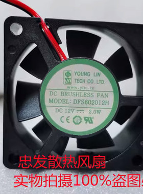 YOUNGLIN永林 6020 DFS602012H DC12V 2.0W 2线 6CM静音散热风扇