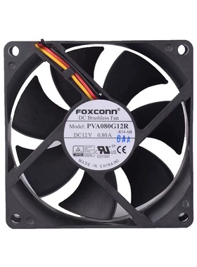 富士康 PVA080G12R 8025 12V 0.80A 散热风扇8CM 厘米3线机箱风扇