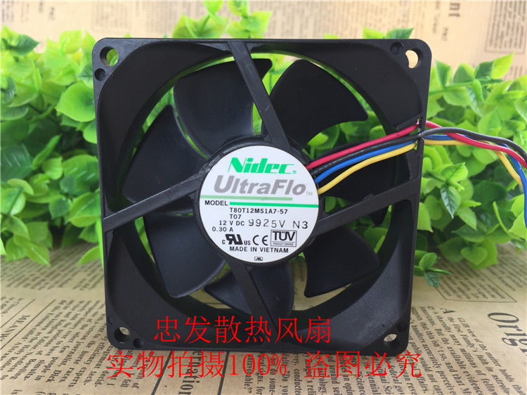 NIDEC 8cm 8025 12V 0.30A 机箱CPU散热器静音风扇T80T12MS1A7-57