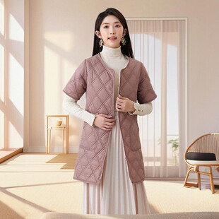 秋冬新款女外穿中长羽绒棉马甲轻薄内胆居家棉服半袖小款加绒棉衣