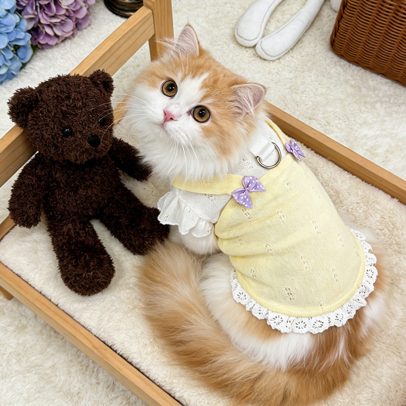 宠物衣服批发短尾巴假两件T恤带牵引环猫狗假两件背带裙工厂批发