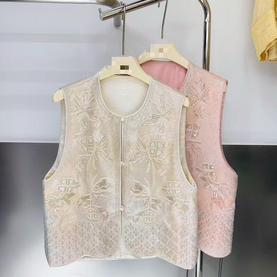 莫妮卡卡【沐雪】新中式重工钉珠刺绣百搭女士马甲LB8326