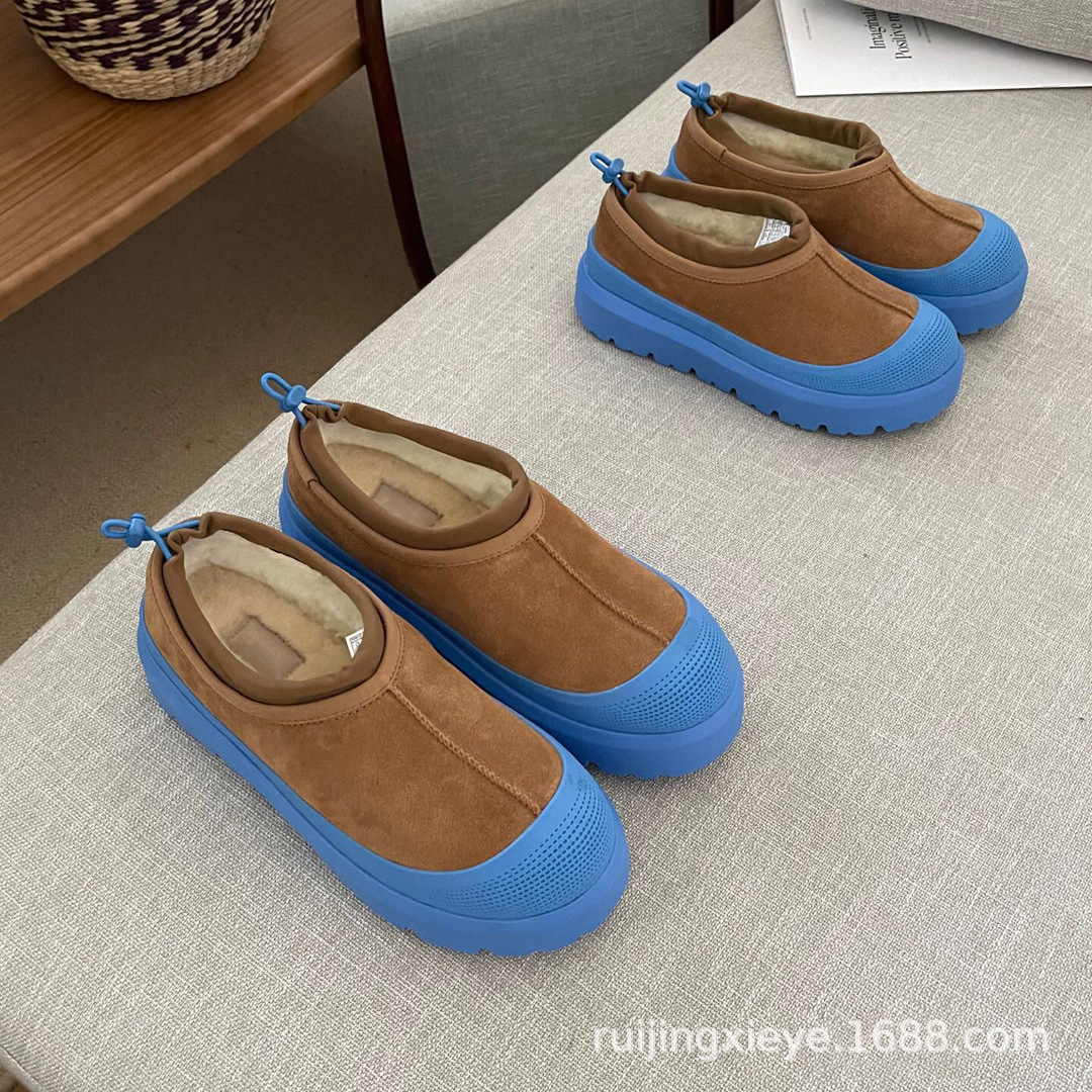 2025秋冬新款明星同款雪地靴情侣一脚蹬羊毛便鞋男女圆头休闲鞋子