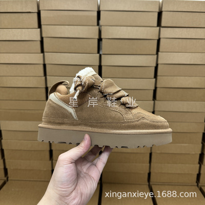 河南桑坡村2025新款梅尔休闲鞋明星同款雪地靴男女款系带羊毛短靴