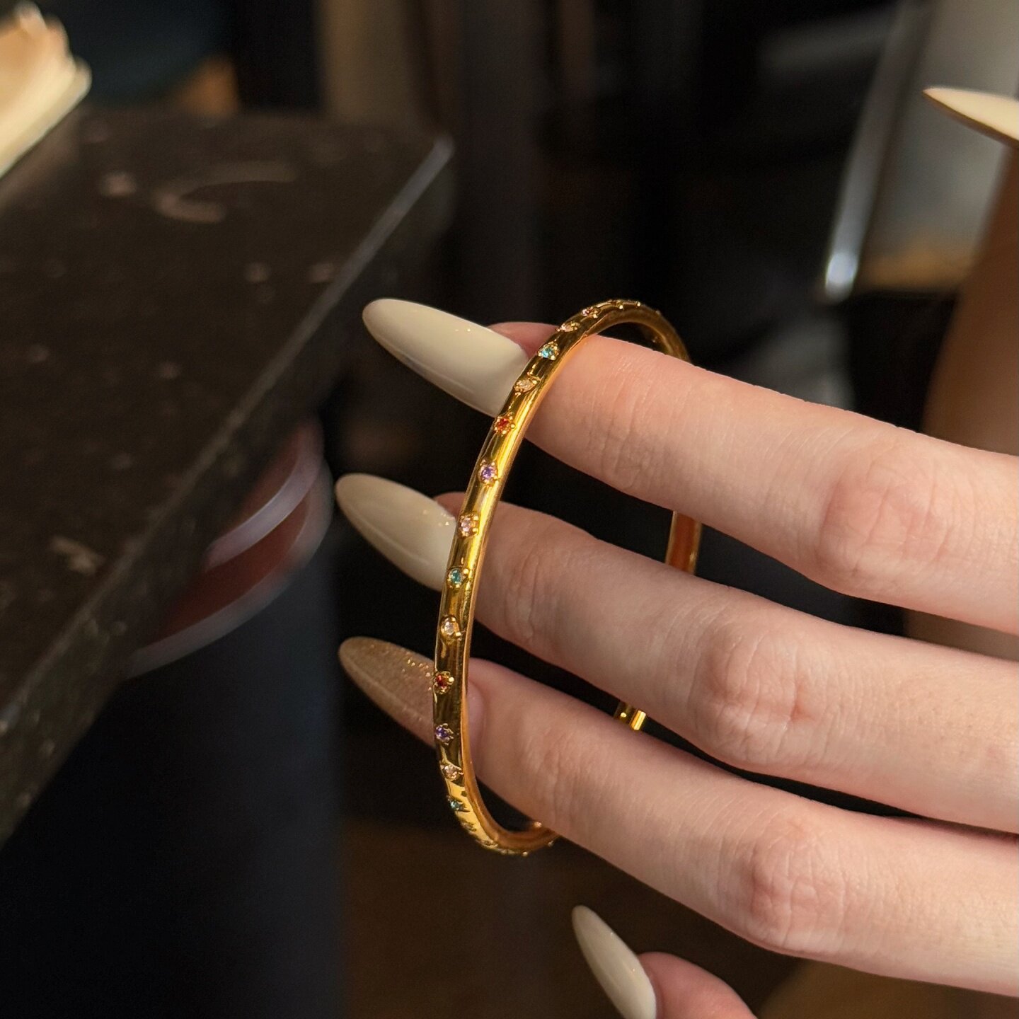 黄金细版糖彩手镯 999足金镶嵌莫桑钻情人节送女友生日礼物结订婚