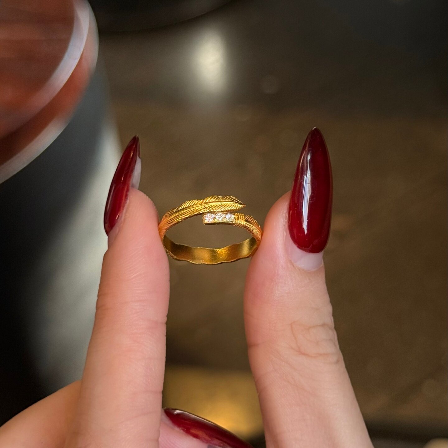 黄金古法实心羽毛戒指 足金999莫桑钻对戒结婚订婚送女友生日礼物