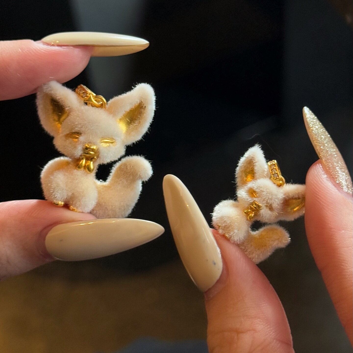 黄金绒绒大小狐狸项链 999足金吊坠情人节送女友生日礼物锁骨链男