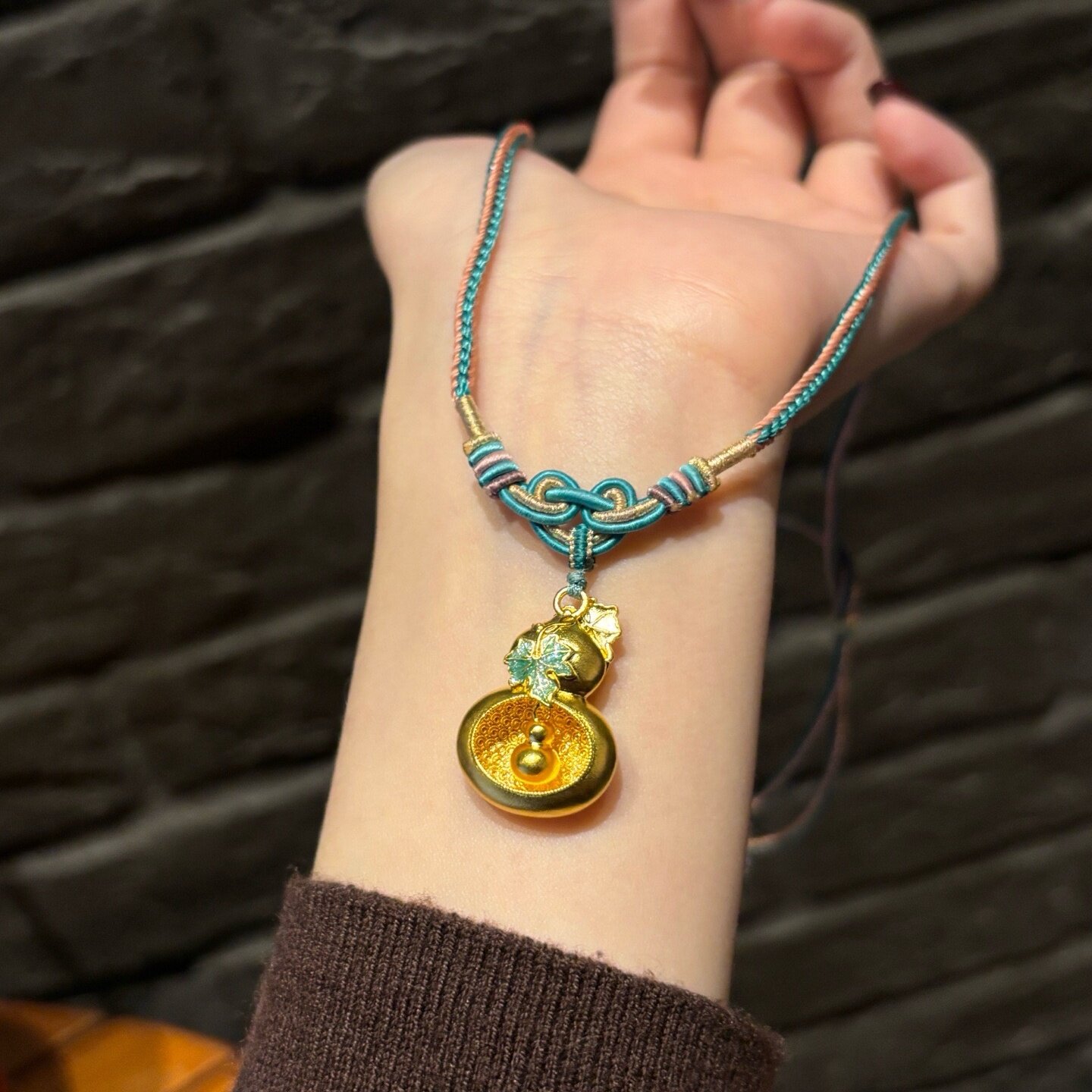 黄金玲珑葫芦项链 999足金福禄双全吊坠情人节送女友礼物锁骨链男