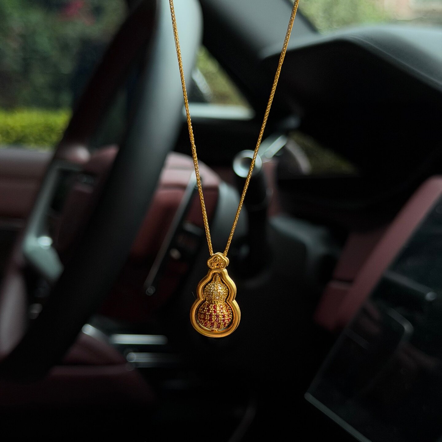 黄金满钻转动葫芦项链 999足金吊坠情人节送女朋友生日礼物锁骨链