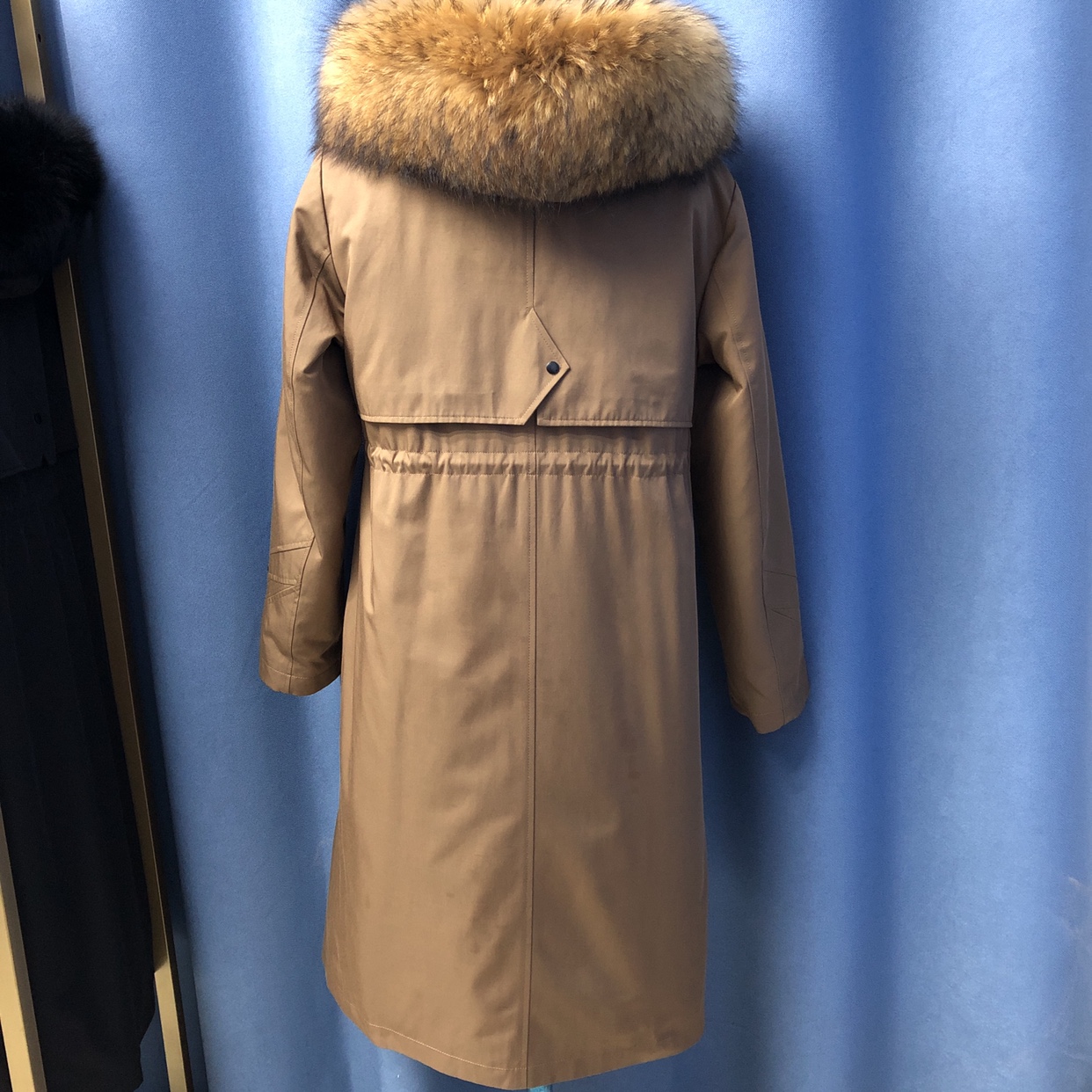 新款拼貂加長內(nèi)膽派克服可拆卸真皮長袖外套中長款連帽大衣