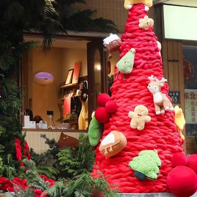 粗毛线装饰可爱圣诞树冰岛毛线软乎毛绒diy手工编织线圣诞毯子