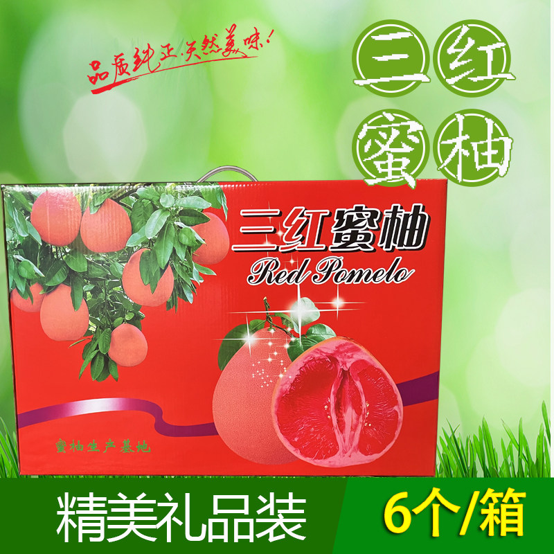 精品礼盒六个装广东梅州梅县正宗三红蜜柚梅州金柚红柚子客家特产