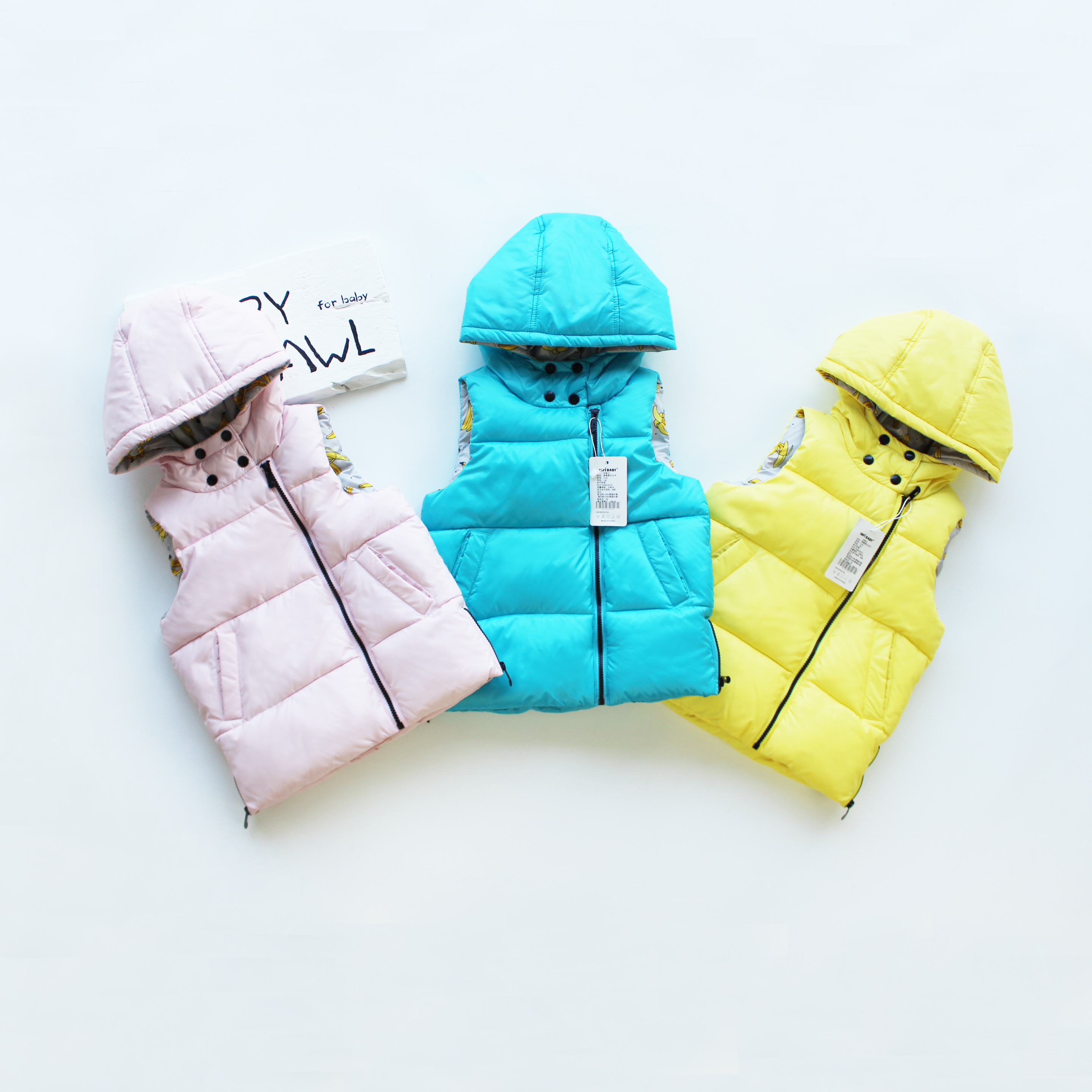 冬新款男女宝宝加厚纯色羽绒棉马甲大香蕉3-8岁棉衣外套背心