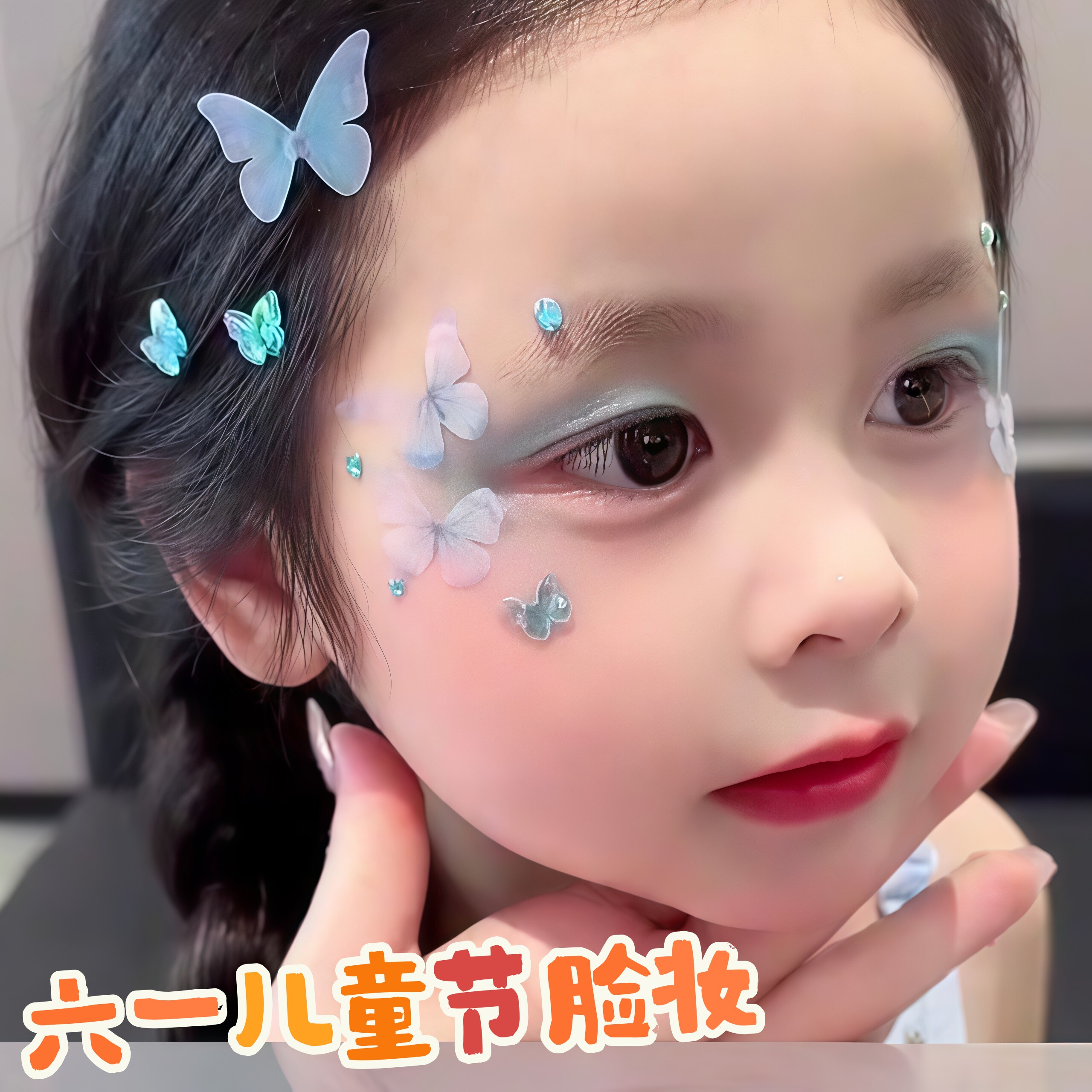 六一儿童节脸部装饰脸贴蝴蝶精灵妆背胶眼妆安全无危害舞台演出妆