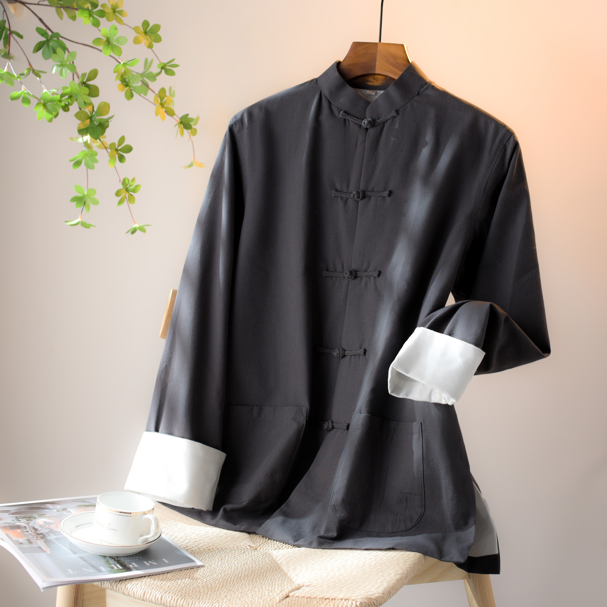 唐装男纯棉老粗布双层外套中式服装中国风复古盘扣上衣禅修居士服
