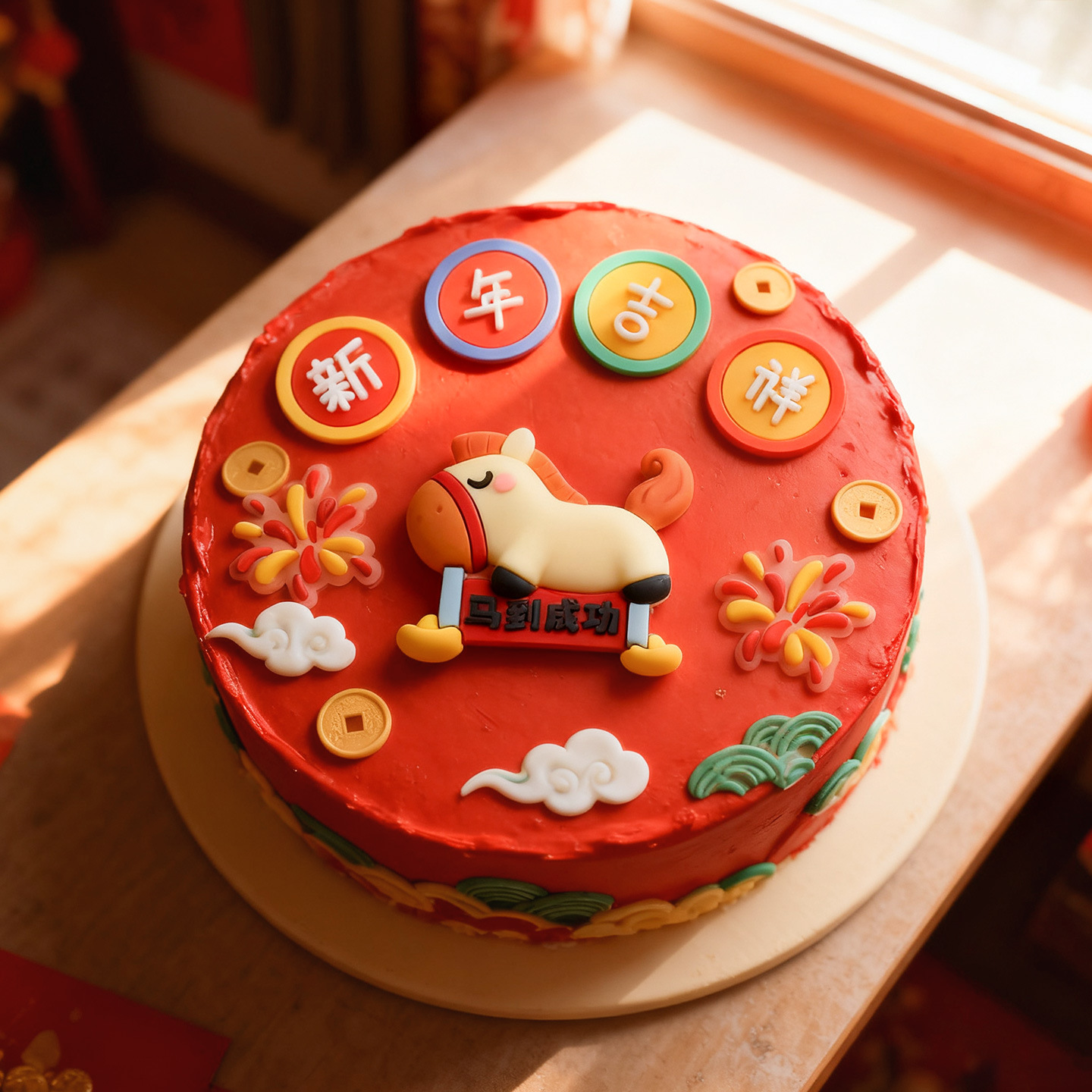 2026新年马年卡通小马蛋糕装饰