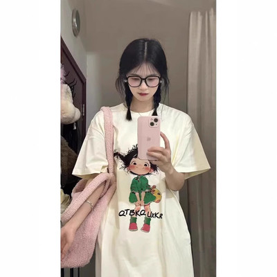 潮ins夏季短袖t恤女2025新款爆款圆领印花设计感美式半袖宽松上衣
