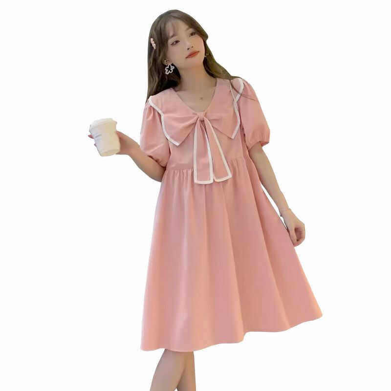 MATERNITY CLOTHES SUMMER CLOTHES FASHION DOLL COLLAR SHORT SLEEVE DRESS LOOSE CASUAL SKIRT MATERNITY DRESS SUMMER COVER FLESH FOREIGN MM