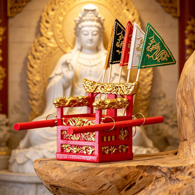 龙椅神轿配五色旗轿子闽南妈祖潮汕文化风俗创意车载家用迷你摆件