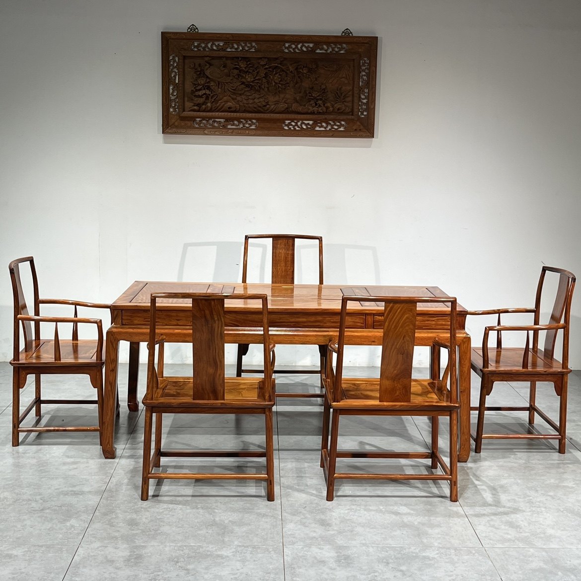 红木茶台缅甸花梨木实木榫卯茶几帽官帽椅大果紫檀长方形茶桌椅