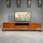 缅甸花梨木电视柜水波纹大果紫檀地柜虎皮特纹实木红木中式 条柜