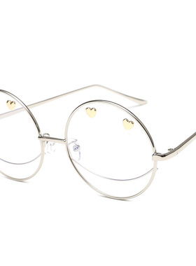 韩版原宿风笑脸海洋片太阳镜圆形金属爱心凹造型墨镜复古个性眼镜