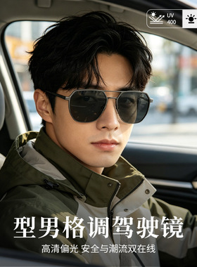 户外高清偏光墨镜双梁飞行员镜框7219防紫外线太阳眼镜高级感男士