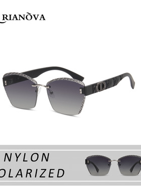 2026外贸新款无框尼龙偏光太阳镜欧美时尚镶钻墨镜遮阳镜日夜两用