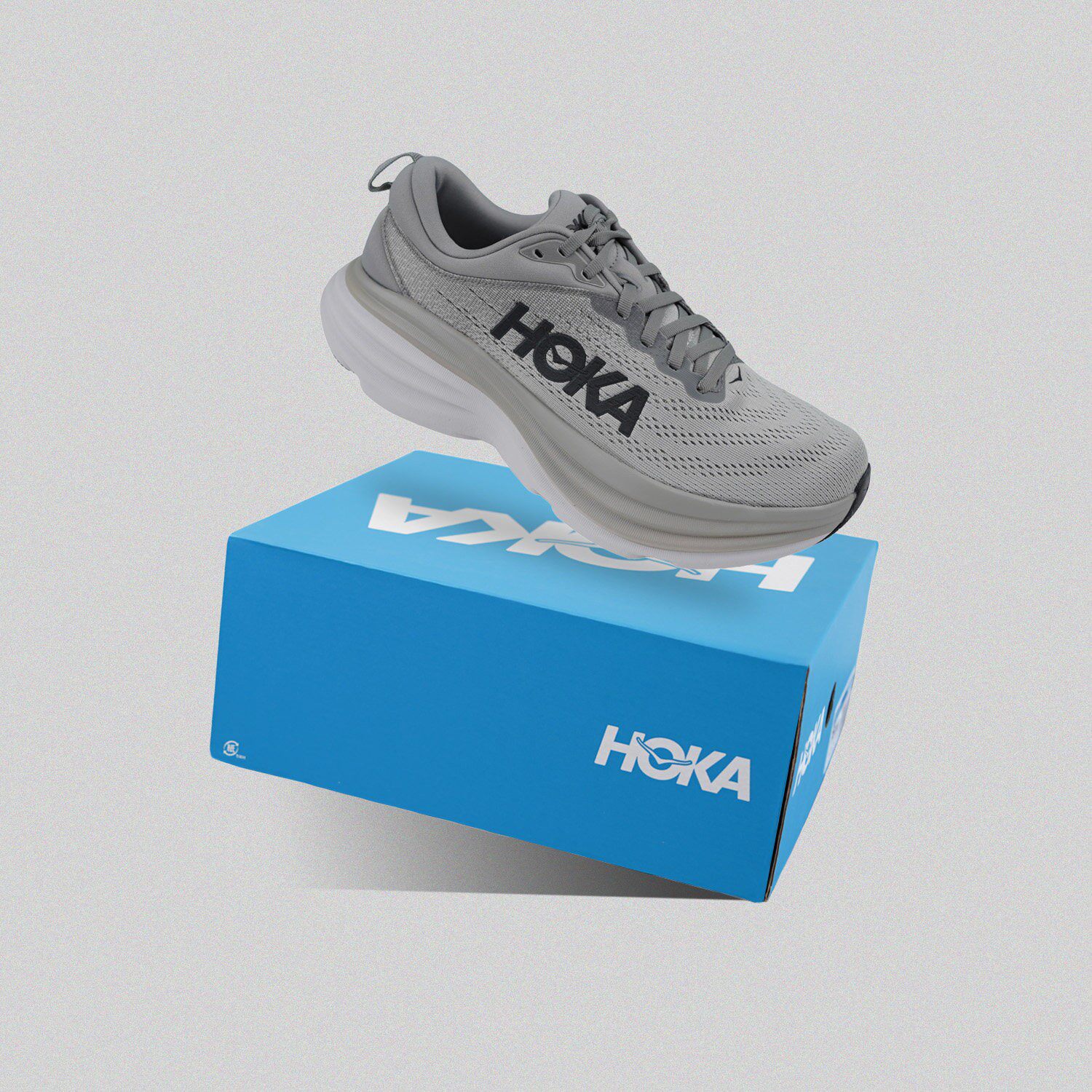 HOKA正品 Bondi 8男子灰色宽楦长距离公路低帮跑步鞋1123202-SHMS