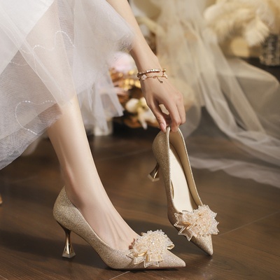 高级感水晶鞋女2025新款秀禾婚纱两穿不累脚新娘鞋仙女风绝美婚鞋
