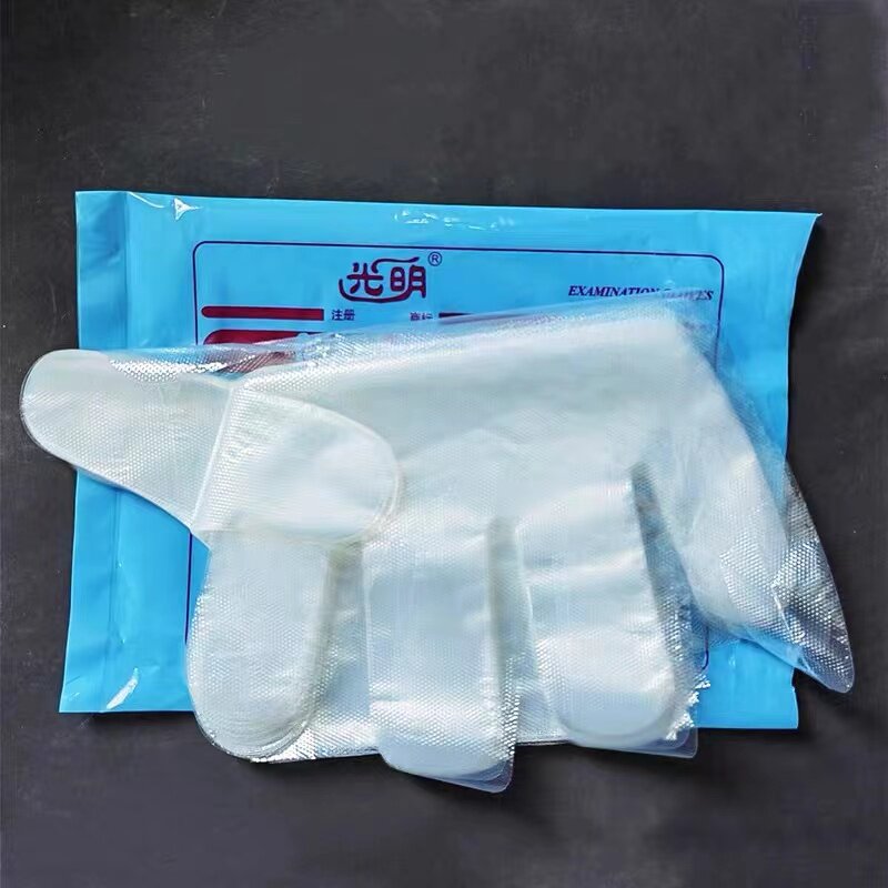 光明一次性聚乙烯pe塑料薄膜cpe手套 中号麻面100只/袋 海门扬子