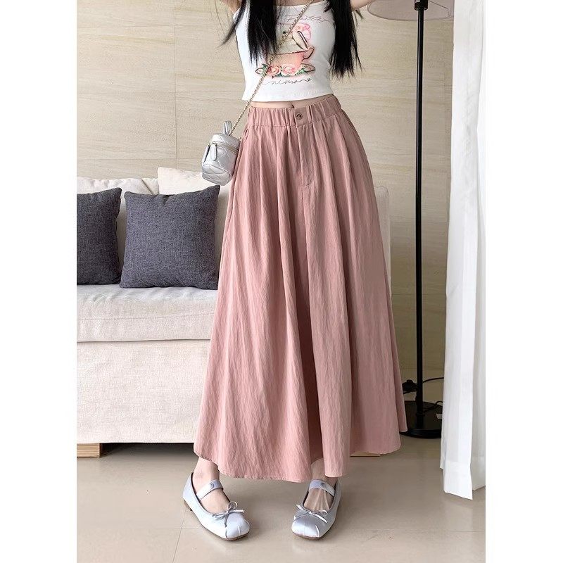 天丝褶皱垂感松紧高腰半身裙女装春季2024新款粉色百搭中长款裙子,女装/女士精品,大码半身裙,淘宝优惠券,粉丝福利购,淘宝优惠卷