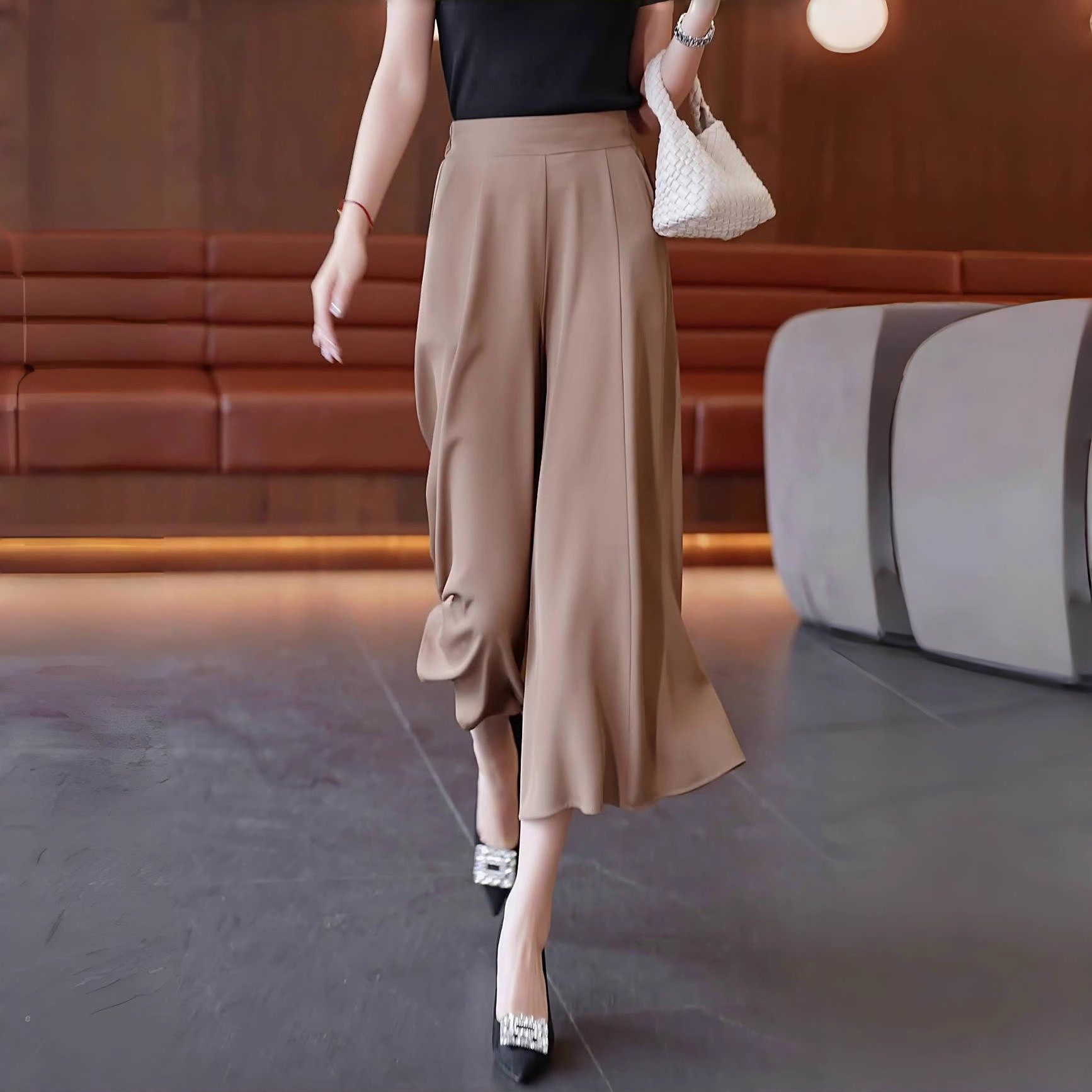 清仓捡漏冰丝阔腿裤女夏季薄款直筒裤子高腰垂感显瘦休闲七分裤裙,女装/女士精品,大码内搭,淘宝优惠券,粉丝福利购,淘宝优惠卷