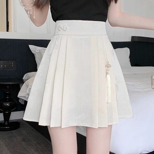 黑色提花百褶半身裙女夏高腰2026新流苏马面a字短裙新中式国风裙