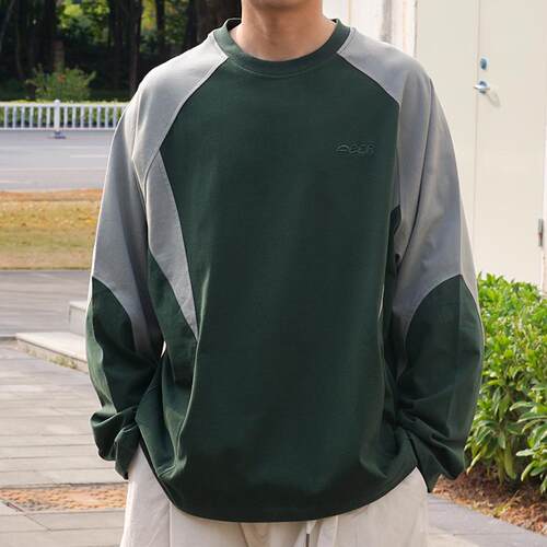 propcell美式复古拼色长袖T恤