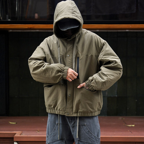 美式户外机能工装风连帽冲锋棉服