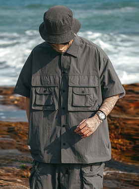 PROPCELL日系夏季工装衬衫男户外机能风CITYBOY宽松国潮半袖衬衣