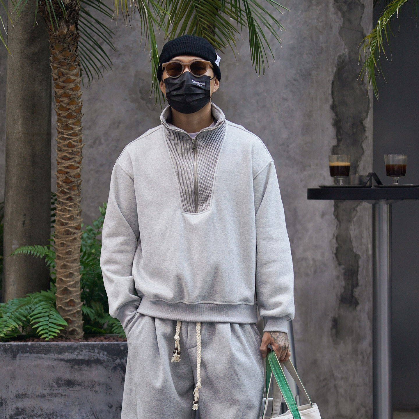 Propcell美式复古半拉链加绒卫衣