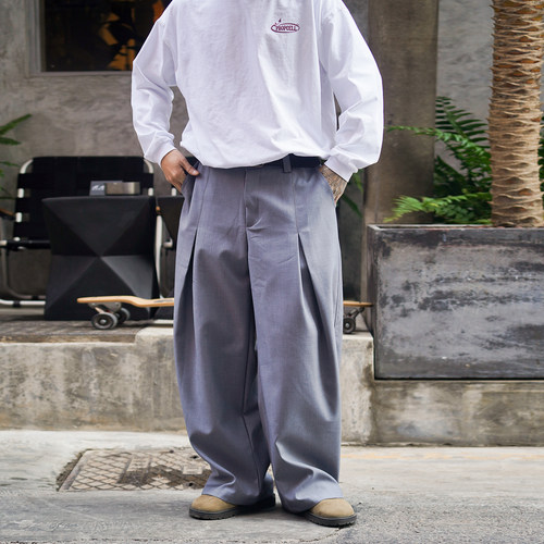 日系复古老钱风阔腿西裤男垂感